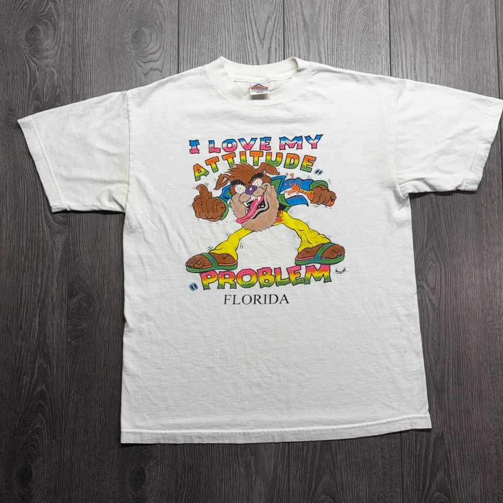 Vintage Florida I Love My Attitude Problem Medium Graphic T-Shirt White